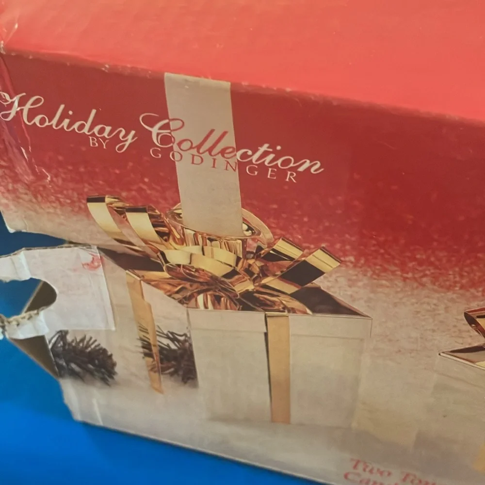 Two Tone Present Box Candle Holder Set - Gold and Silver